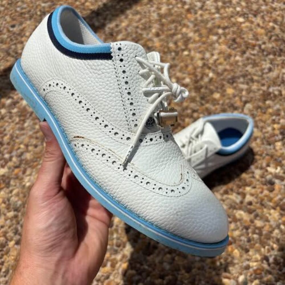 G/FORE Gallivanter White and Blue Leather Golf Shoes